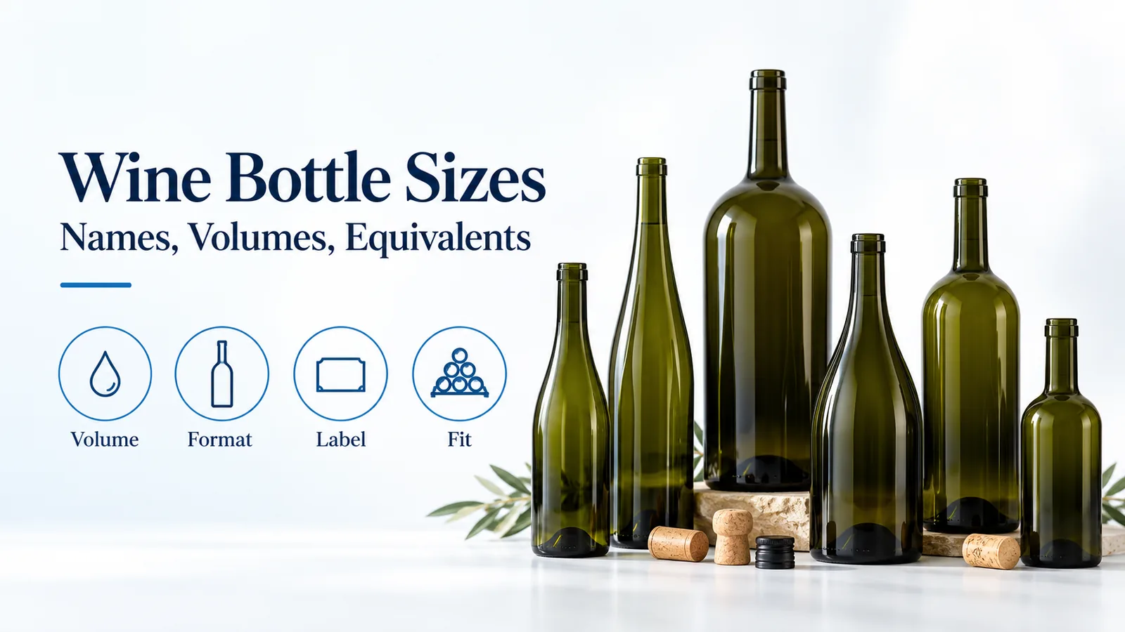 Wine bottle formats organized by volume, format name, label and storage fit